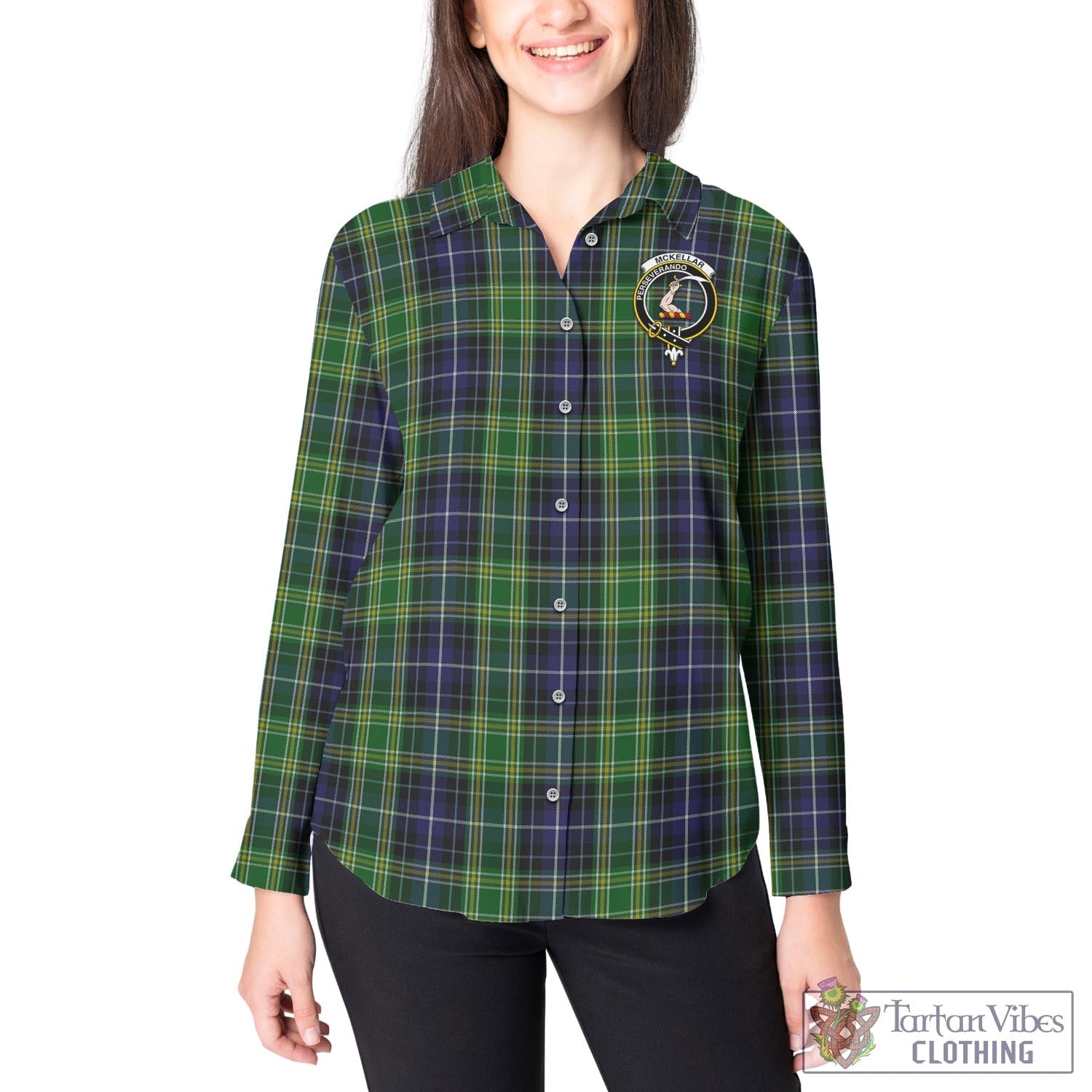 Tartan Vibes Clothing McKellar Tartan Womens Casual Shirt with Family Crest