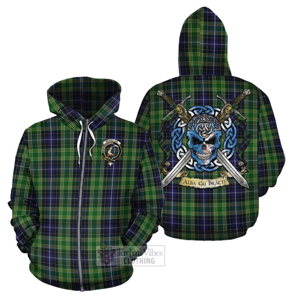 Tartan Vibes Clothing McKellar Tartan Cotton Hoodie with Family Crest Celtic Skull Style