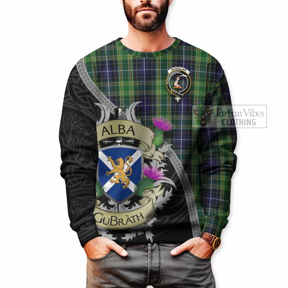 Tartan Vibes Clothing McKellar Tartan Family Crest Sweatshirt Lion Rampant Royal Thistle Shield Celtic Inspired