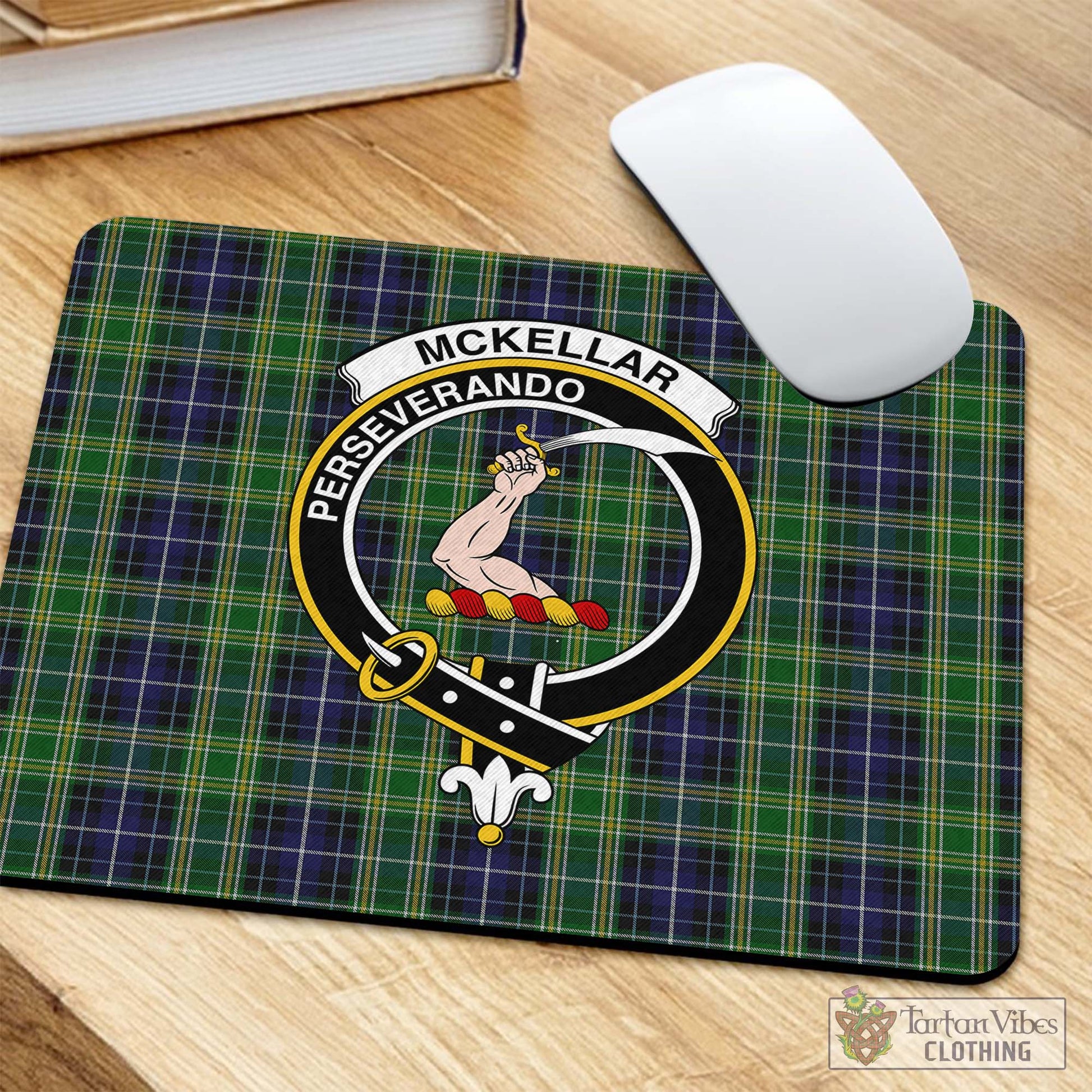Tartan Vibes Clothing McKellar Tartan Mouse Pad with Family Crest