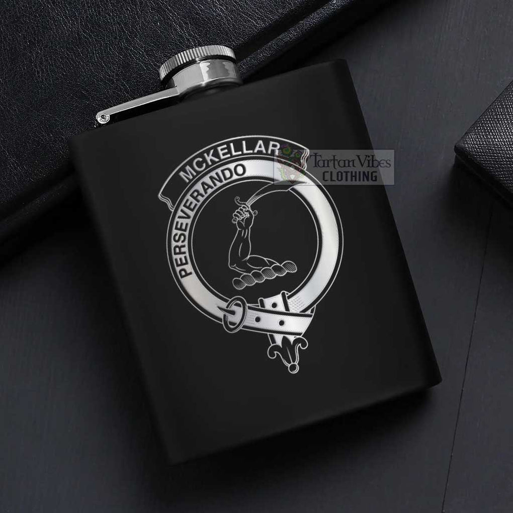Tartan Vibes Clothing McKellar Crest Hip Flask Set 7oz Black Stainless Steel with A Gift Box
