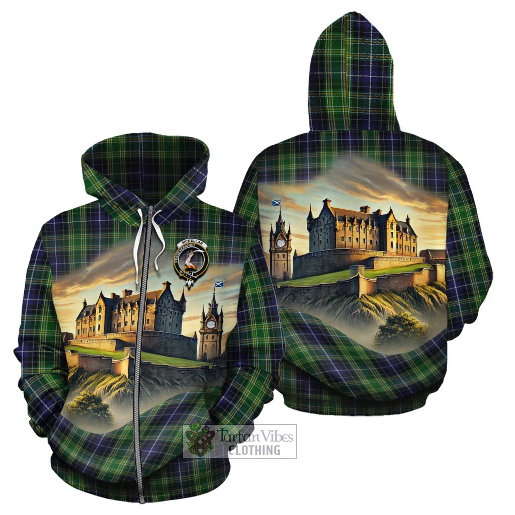 Tartan Vibes Clothing McKellar Tartan Family Crest Cotton Hoodie with Scottish Ancient Castle Style