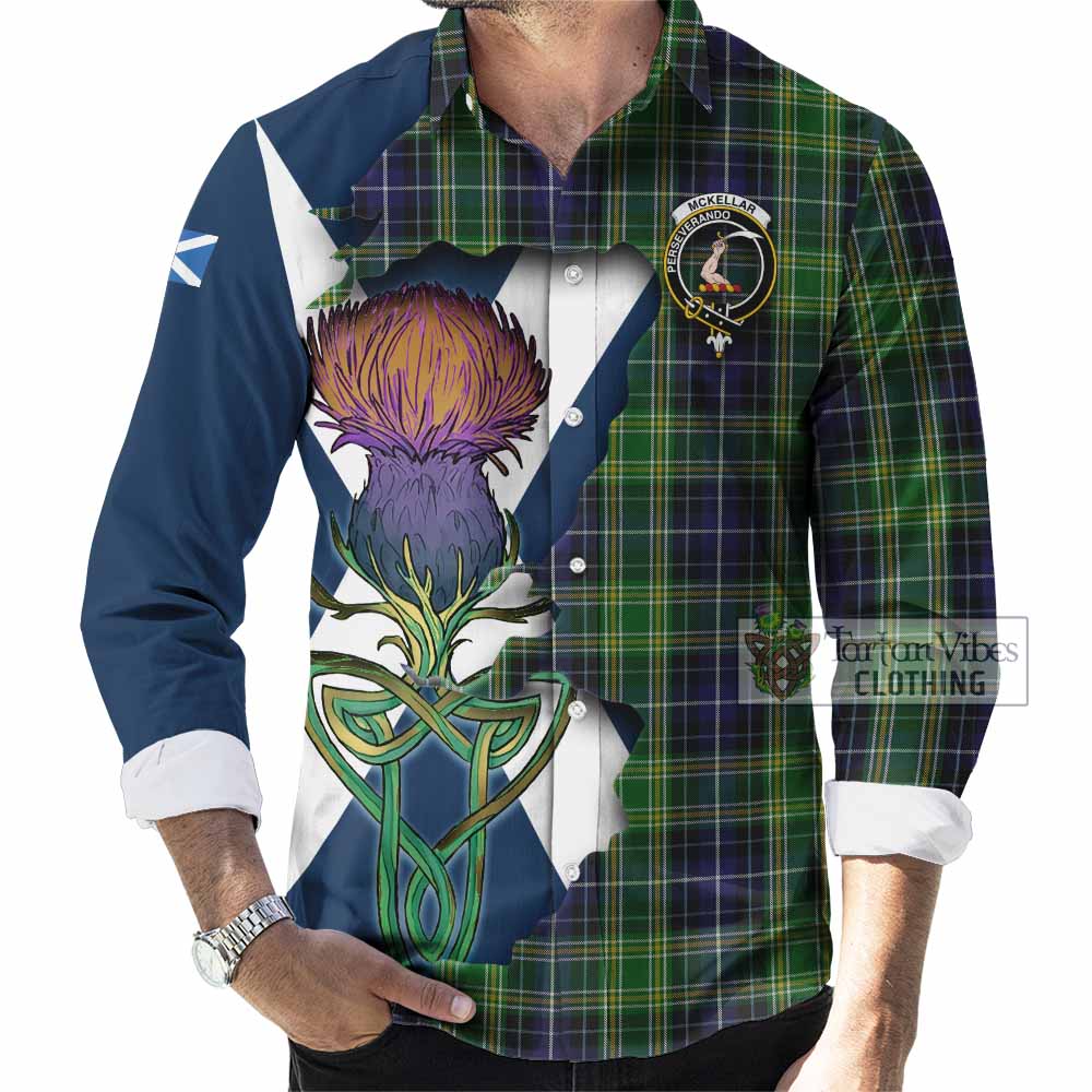 Tartan Vibes Clothing McKellar Tartan Family Crest Long Sleeve Button Shirt Scottish Thistle Celtic Inspired