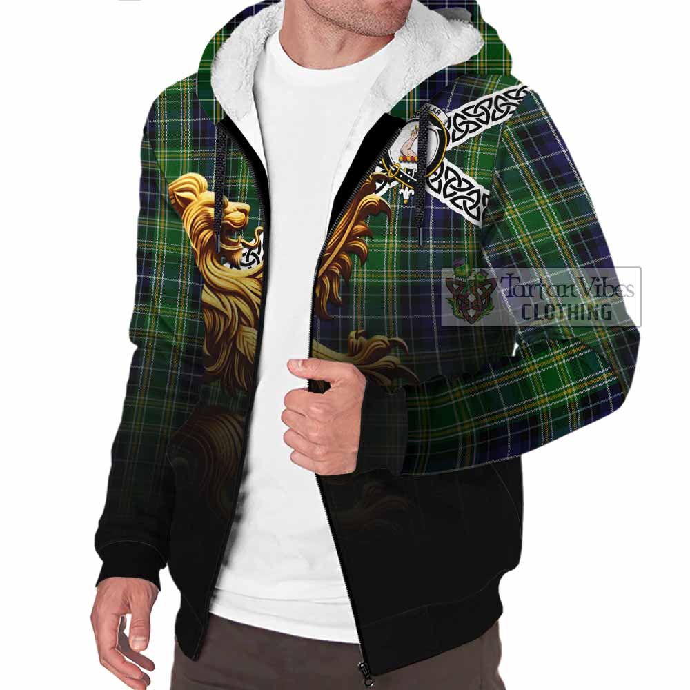 Tartan Vibes Clothing McKellar Crest Tartan Sherpa Hoodie with Golden Lion Emblem Celtic Style