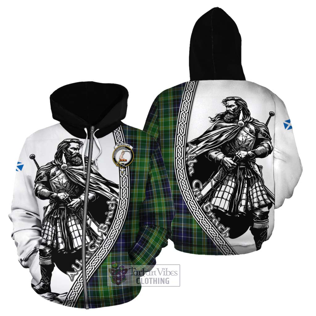 Tartan Vibes Clothing McKellar Tartan Clan Crest Cotton Hoodie with Highlander Warrior Celtic Style