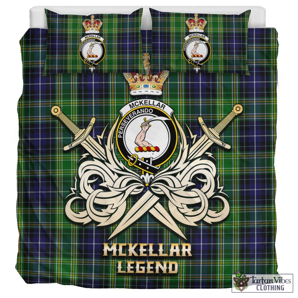 Tartan Vibes Clothing McKellar Tartan Bedding Set with Clan Crest and the Golden Sword of Courageous Legacy