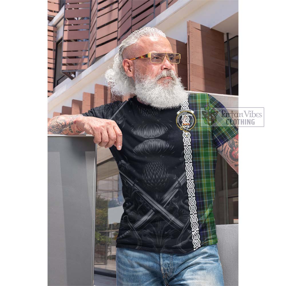 Tartan Vibes Clothing McKellar Tartan Cotton T-shirt with Family Crest Cross Sword Thistle Celtic Vibes