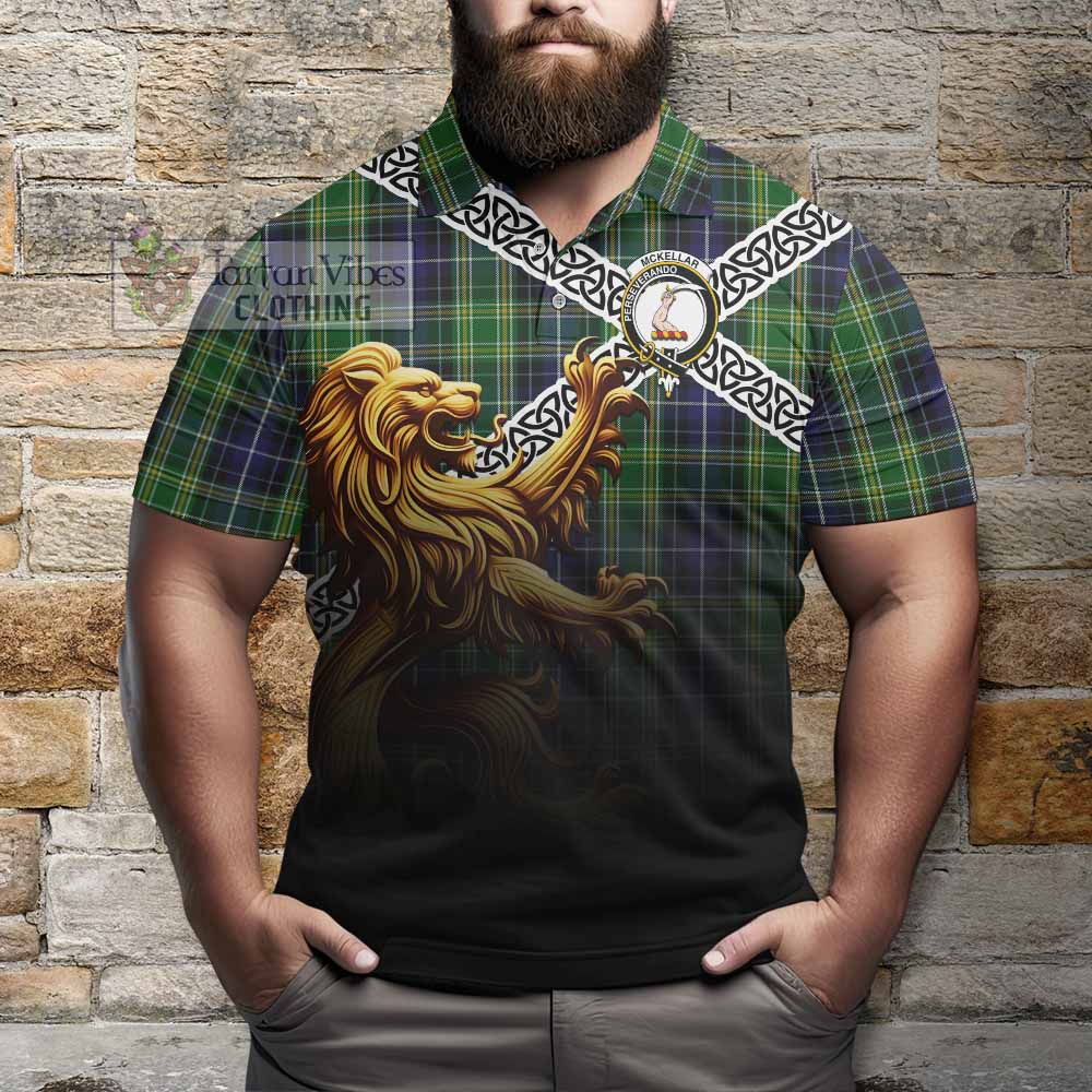 Tartan Vibes Clothing McKellar Crest Tartan Polo Shirt with Golden Lion Emblem Celtic Style