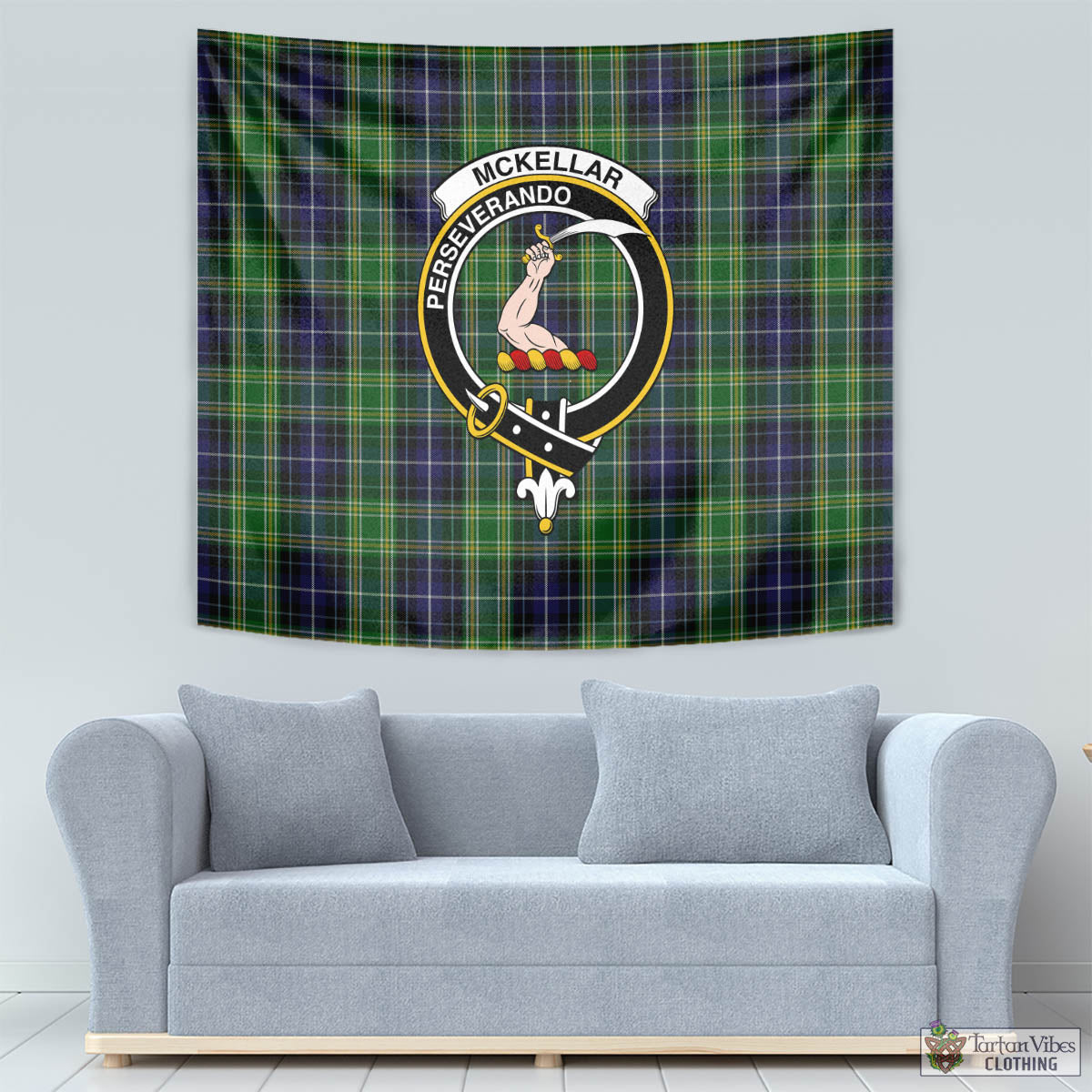 Tartan Vibes Clothing McKellar Tartan Tapestry Wall Hanging and Home Decor for Room with Family Crest