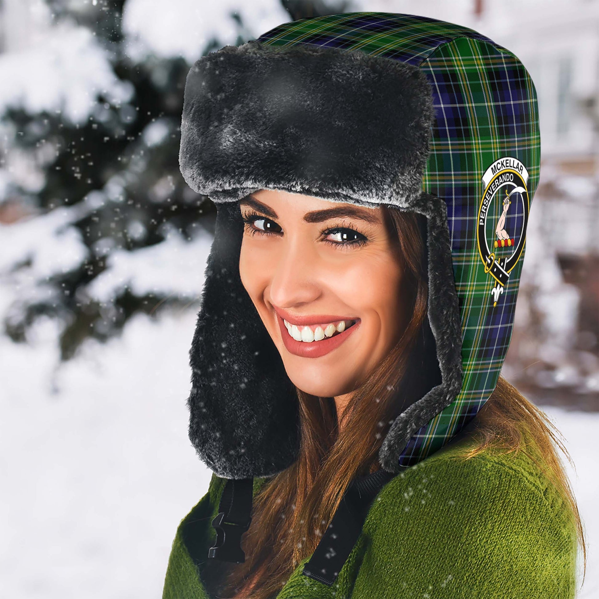 McKellar Tartan Winter Trapper Hat with Family Crest - Tartanvibesclothing
