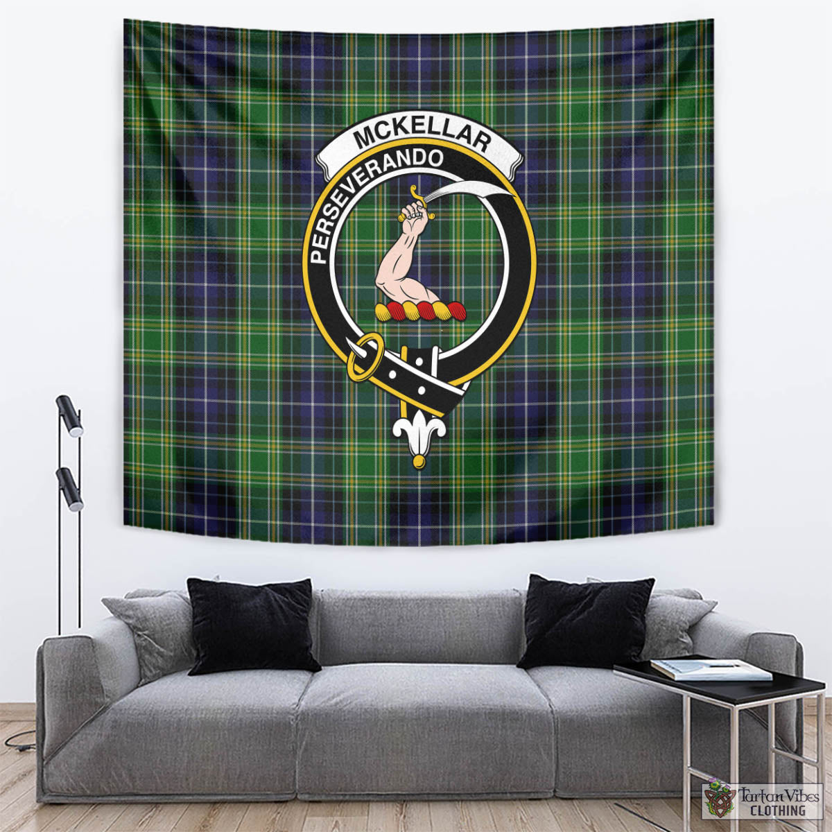 Tartan Vibes Clothing McKellar Tartan Tapestry Wall Hanging and Home Decor for Room with Family Crest