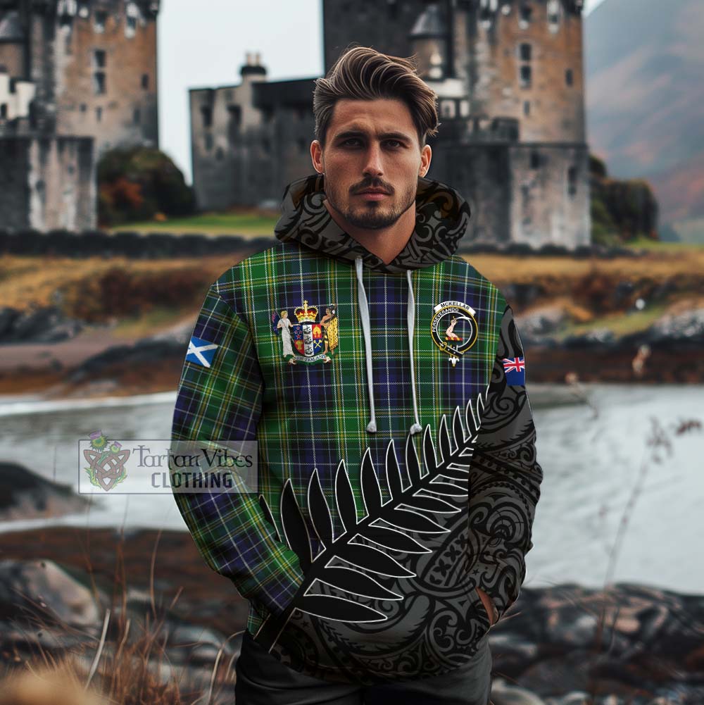 Tartan Vibes Clothing McKellar Crest Tartan Cotton Hoodie with New Zealand Silver Fern Half Style