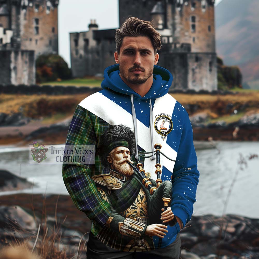 Tartan Vibes Clothing McKellar Tartan Cotton Hoodie with Family Crest Scottish Bagpiper Vibes