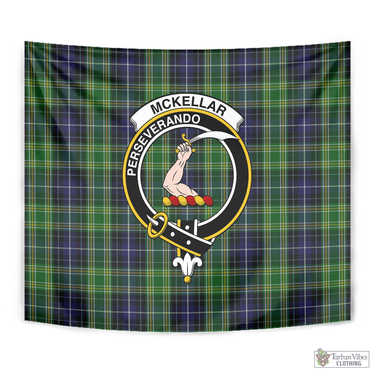 Tartan Vibes Clothing McKellar Tartan Tapestry Wall Hanging and Home Decor for Room with Family Crest