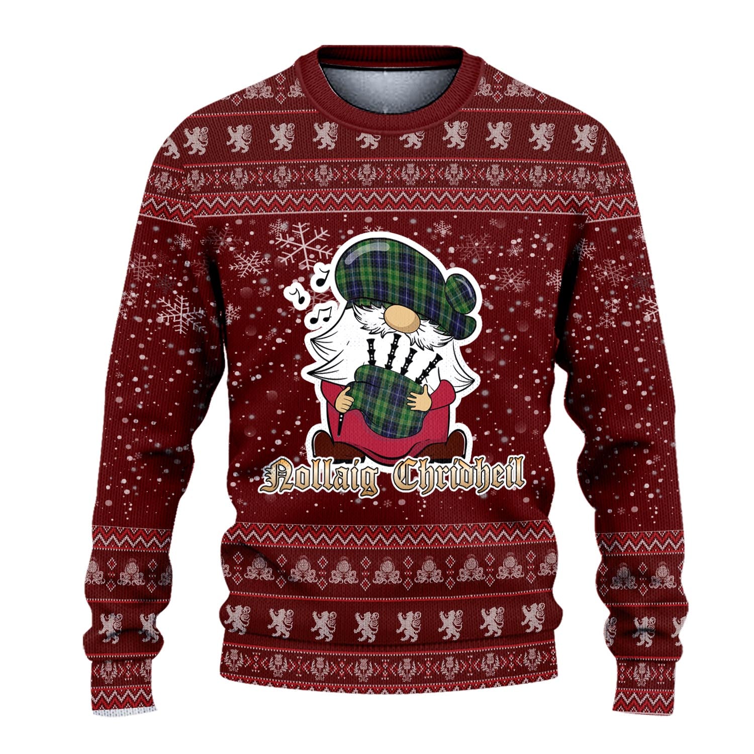 McKellar Clan Christmas Family Knitted Sweater with Funny Gnome Playing Bagpipes - Tartanvibesclothing