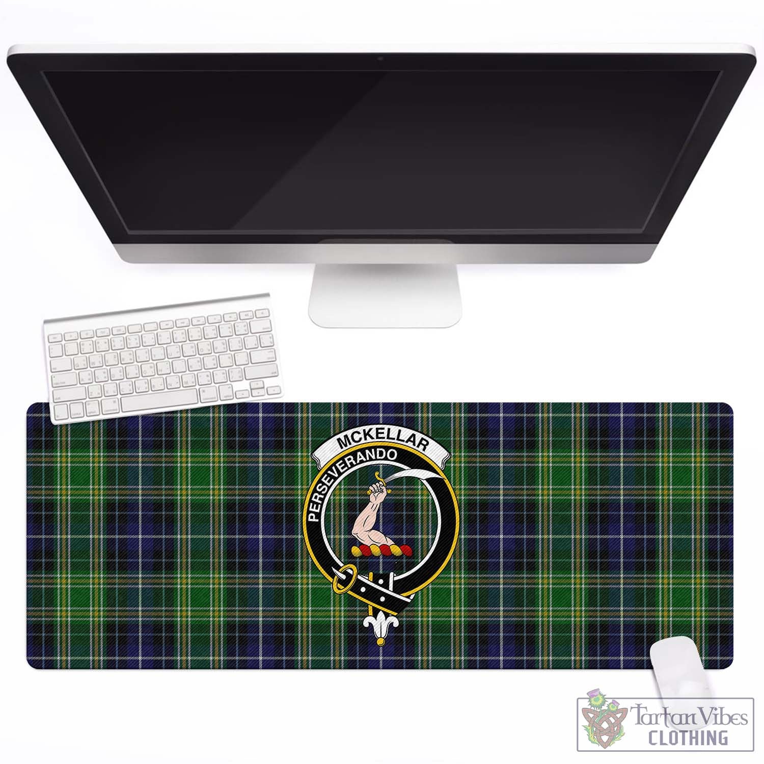 Tartan Vibes Clothing McKellar Tartan Mouse Pad with Family Crest