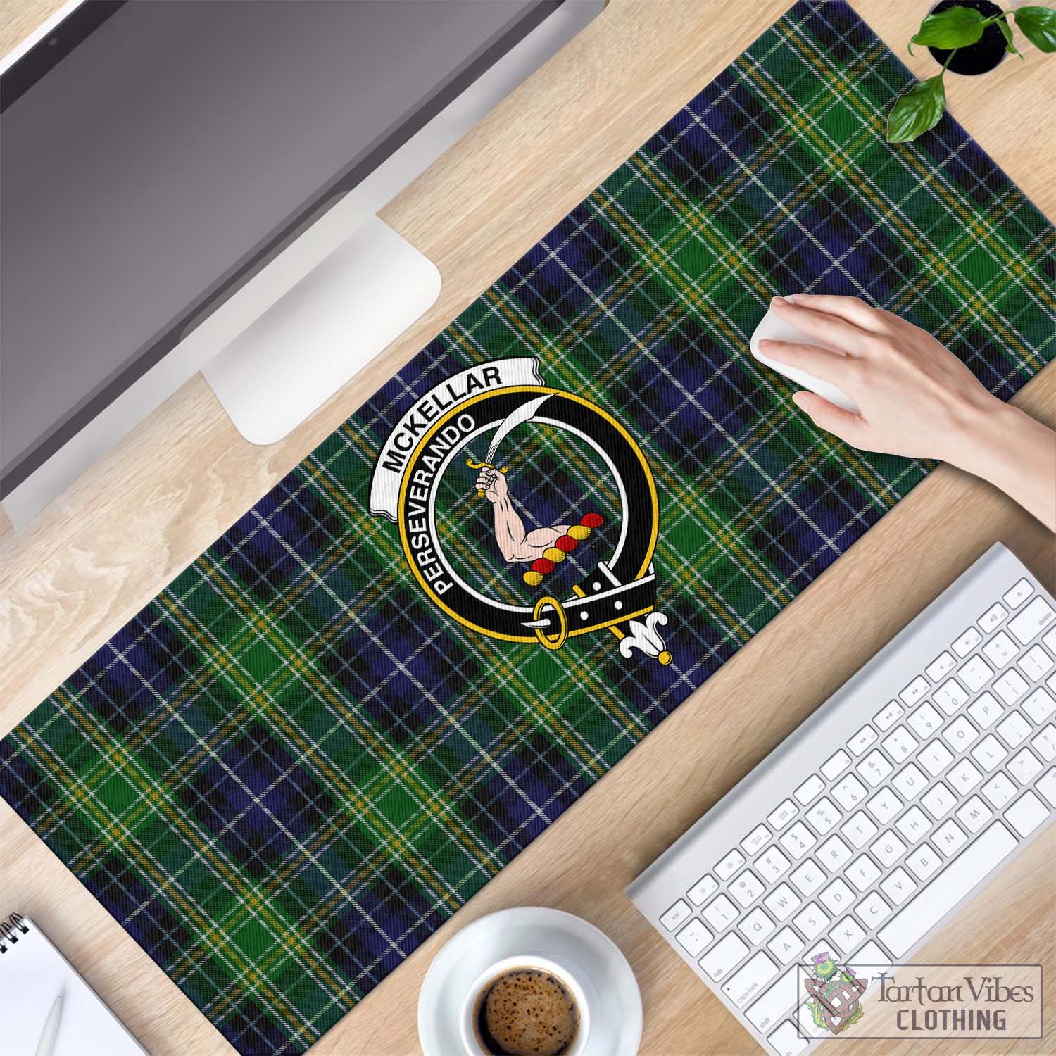 Tartan Vibes Clothing McKellar Tartan Mouse Pad with Family Crest