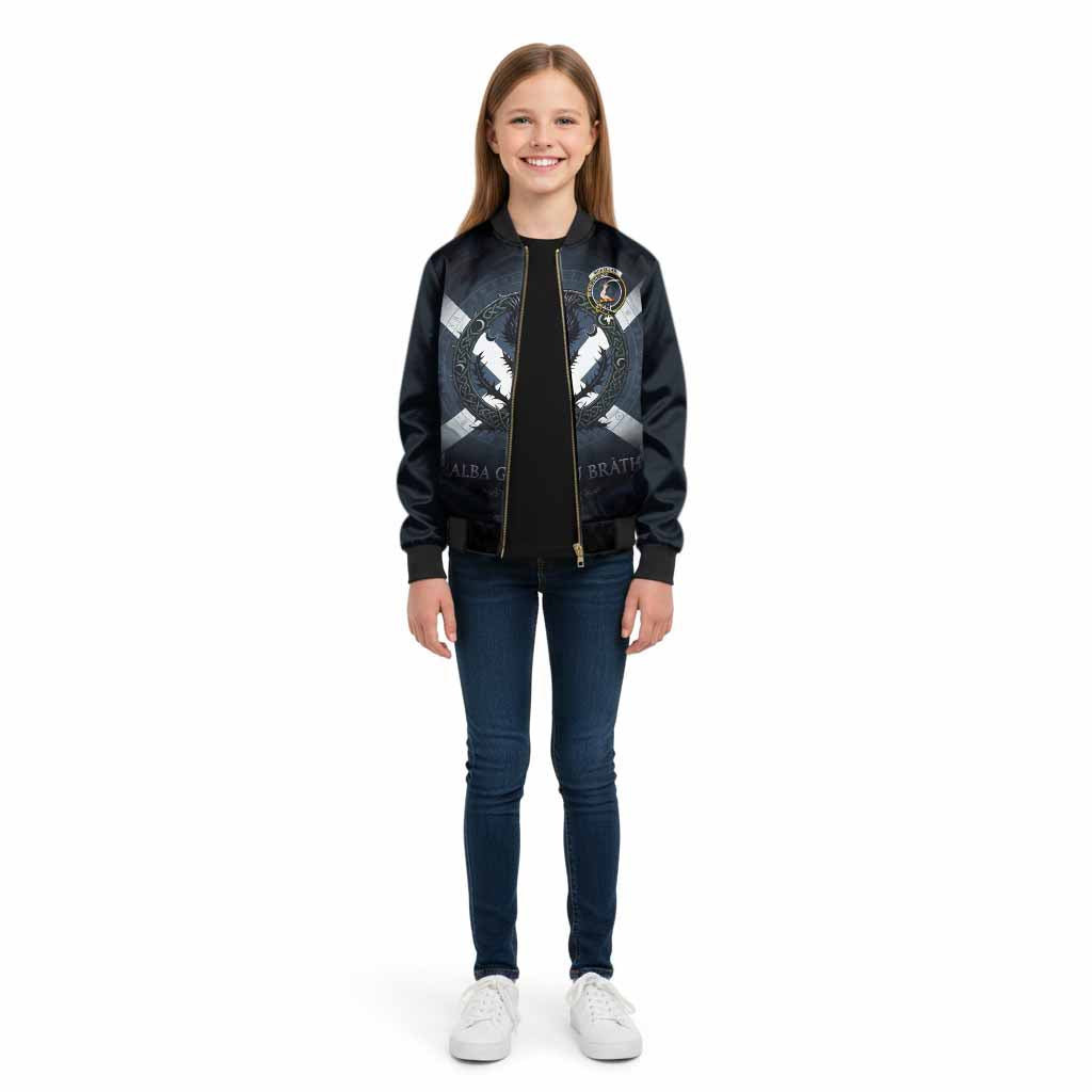 McKellar Clan Crest Kid Bomber Jacket with Celtic Knot Thistle and Saltire - Tartan Vibes Clothing