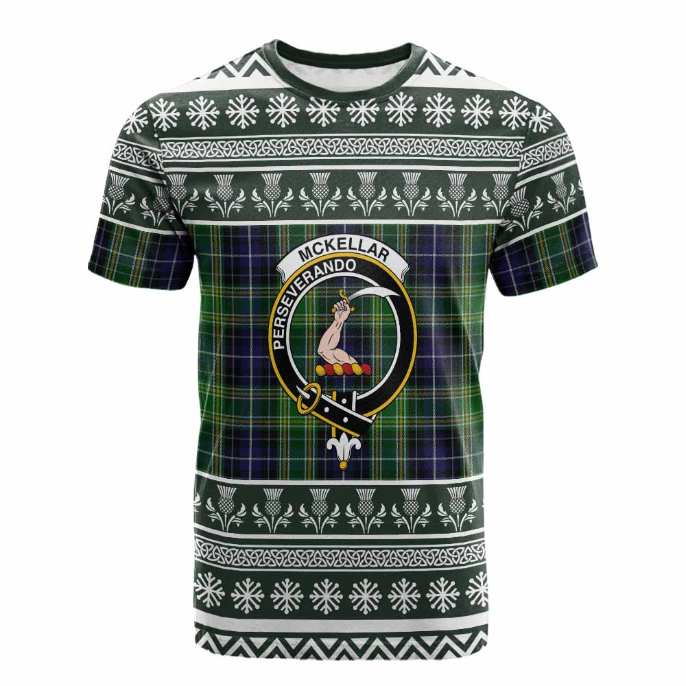 McKellar Clan Tartan Christmas Cotton T-shirt with Family Crest - Tartan Vibes Clothing