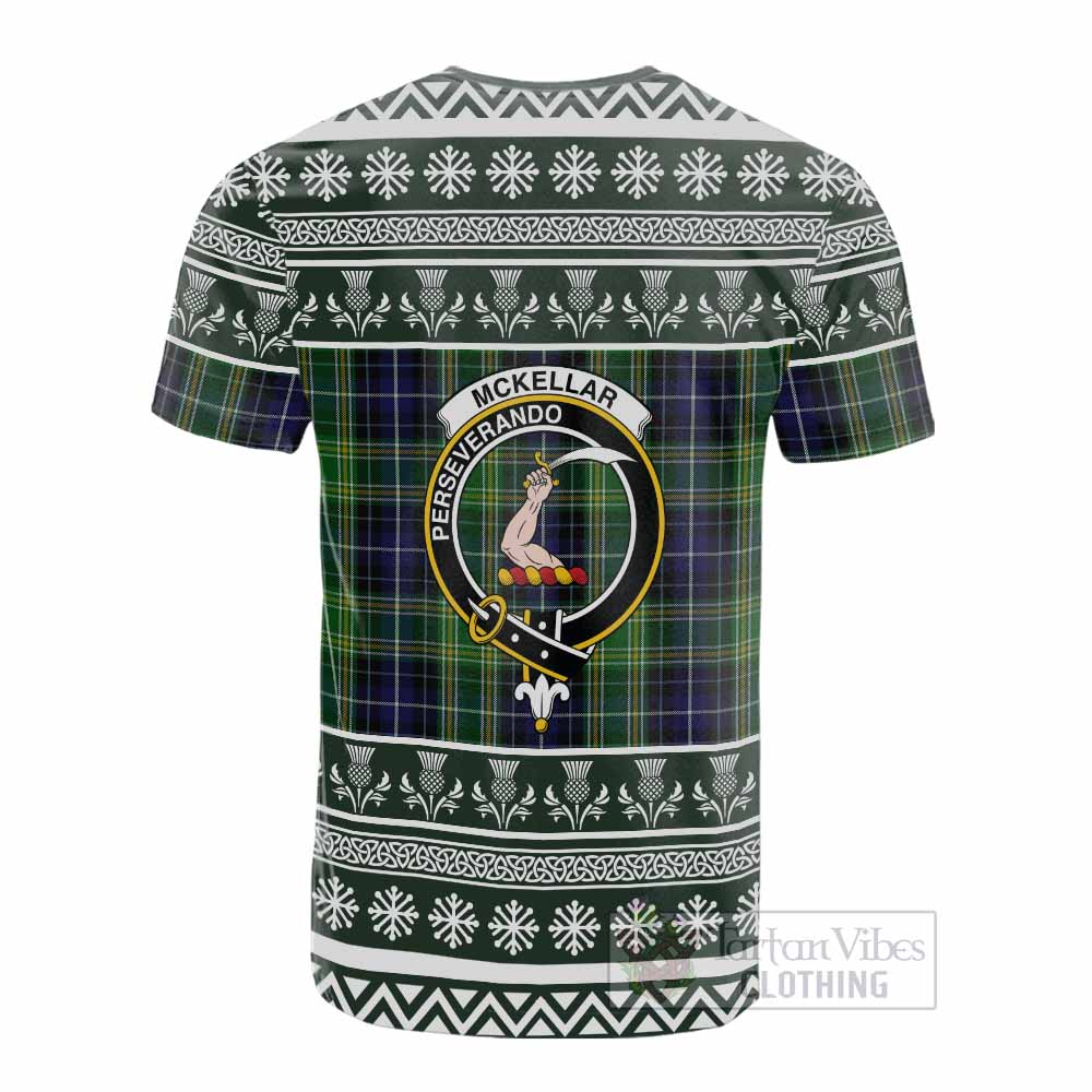 McKellar Clan Tartan Christmas Cotton T-shirt with Family Crest - Tartan Vibes Clothing