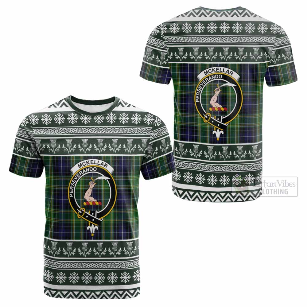 McKellar Clan Tartan Christmas Cotton T-shirt with Family Crest - Tartan Vibes Clothing