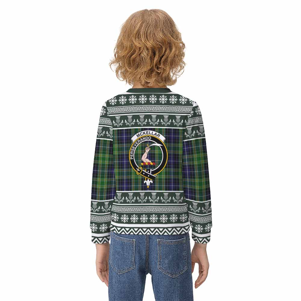 McKellar Clan Tartan Christmas Kid Ugly Sweatshirt with Family Crest - Tartan Vibes Clothing