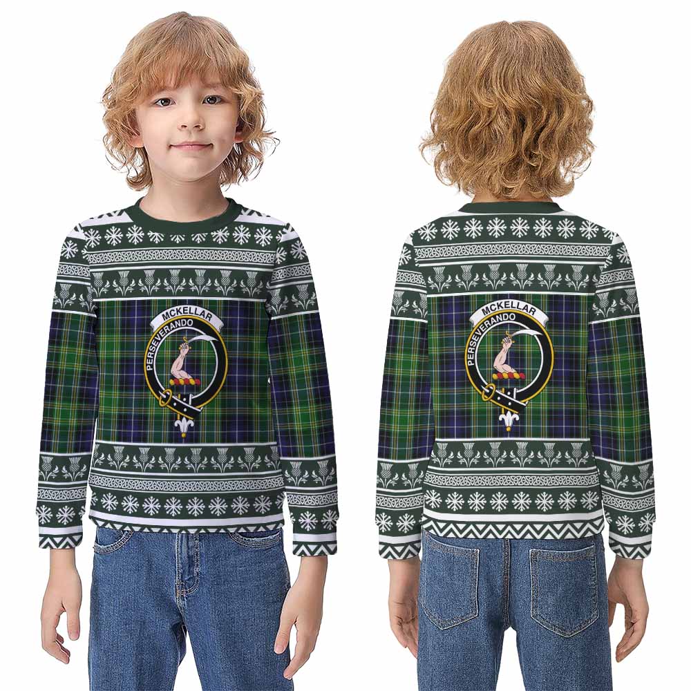 McKellar Clan Tartan Christmas Kid Ugly Sweatshirt with Family Crest - Tartan Vibes Clothing