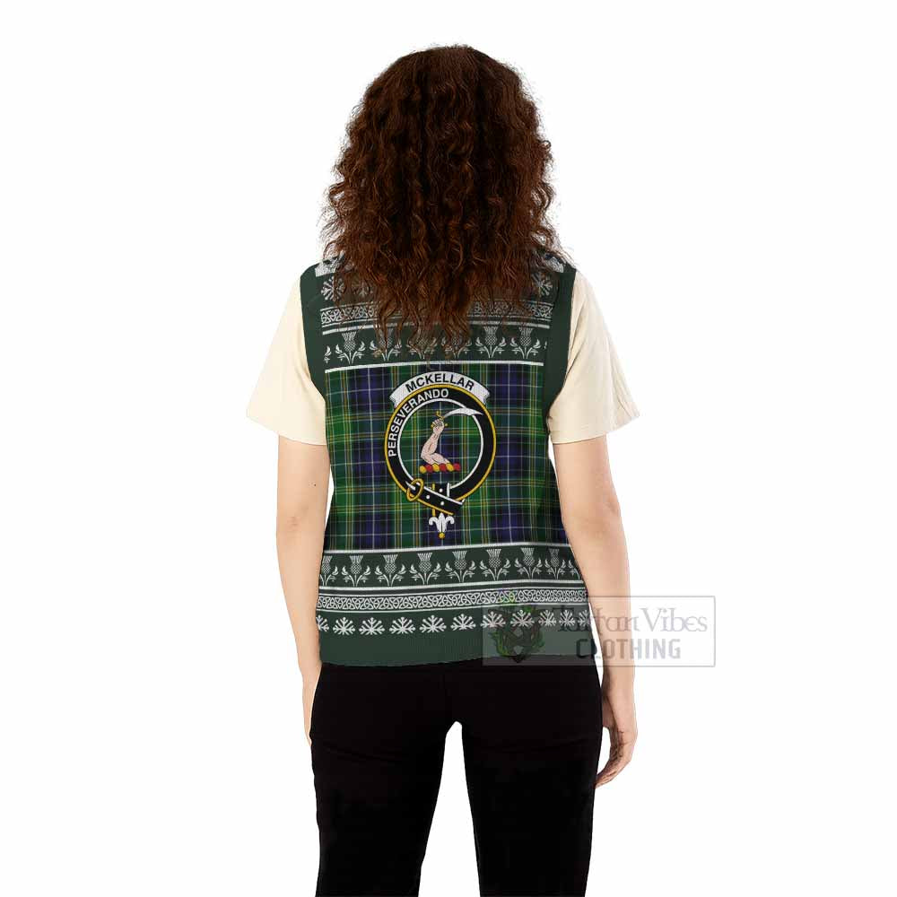 McKellar Clan Tartan Christmas Knitted V-Neck Vest with Family Crest - Tartan Vibes Clothing