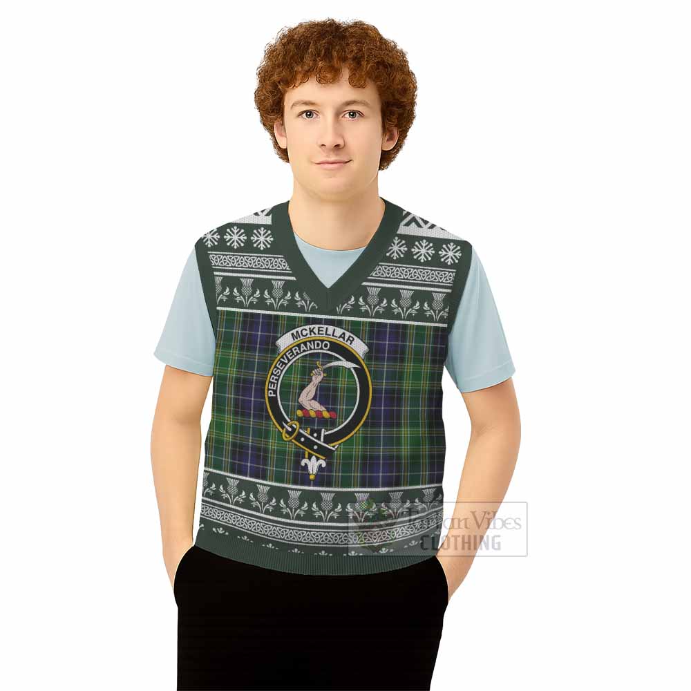 McKellar Clan Tartan Christmas Knitted V-Neck Vest with Family Crest - Tartan Vibes Clothing