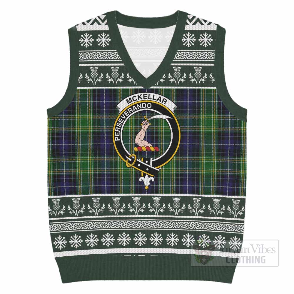 McKellar Clan Tartan Christmas Knitted V-Neck Vest with Family Crest - Tartan Vibes Clothing