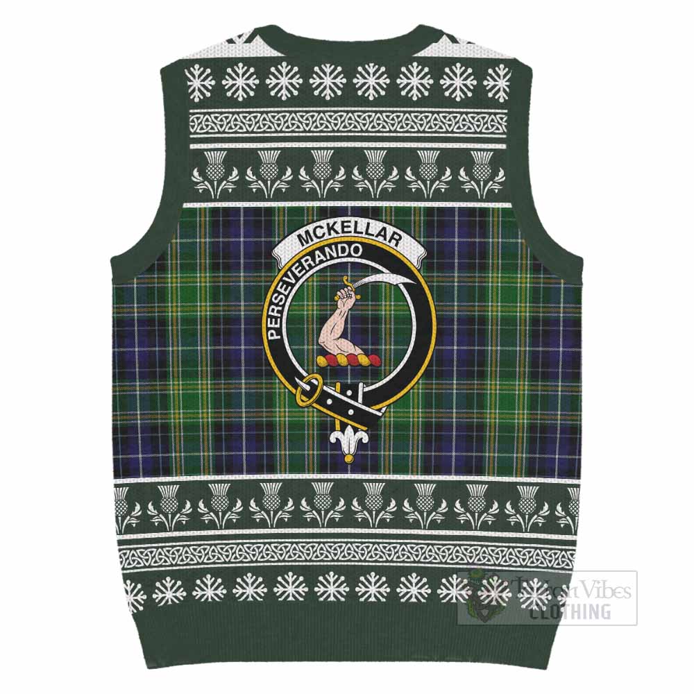 McKellar Clan Tartan Christmas Knitted V-Neck Vest with Family Crest - Tartan Vibes Clothing