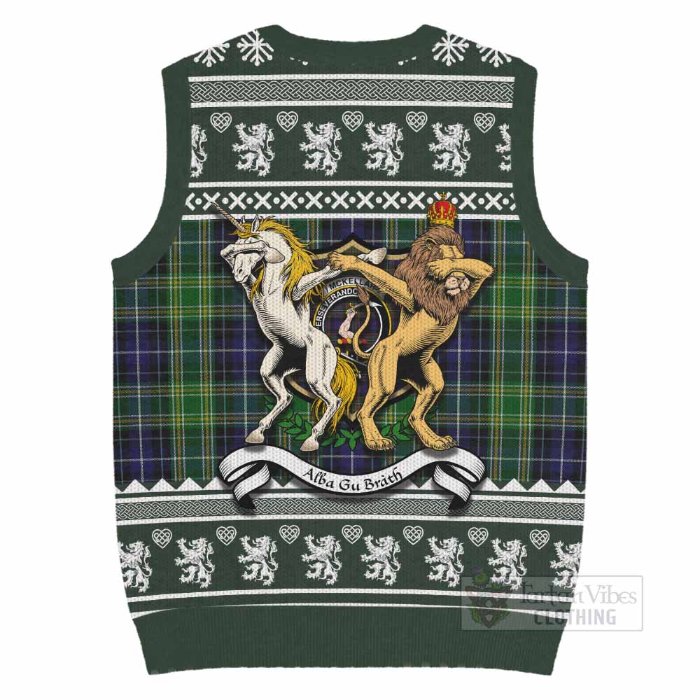 McKellar Clan Tartan Crest Christmas Knitted V-Neck Vest Coat of Arms Funny Style - Tartan Vibes Clothing