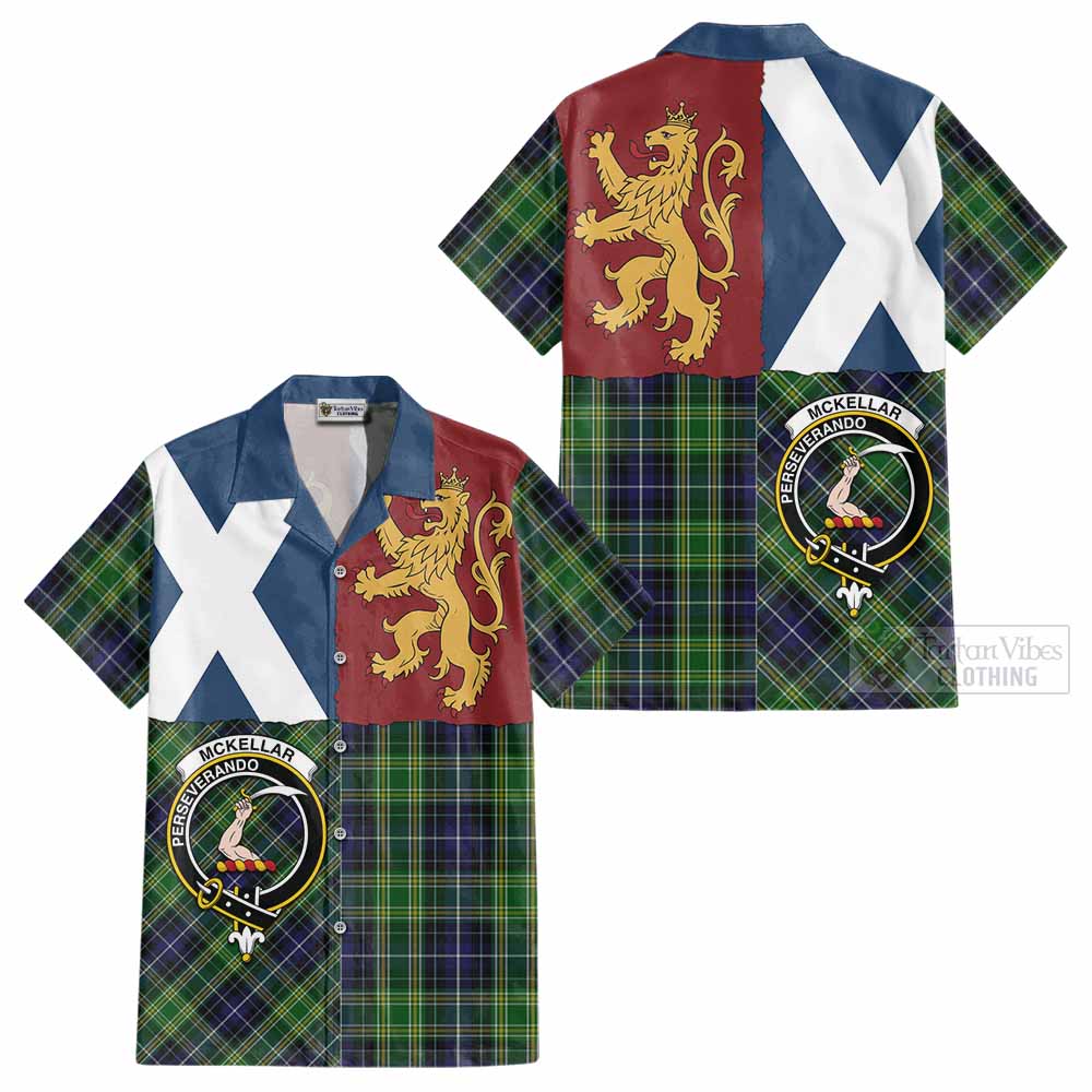 McKellar Crest Tartan Cotton Hawaiian Shirt with Lion Rampant Saltire Style - Tartan Vibes Clothing