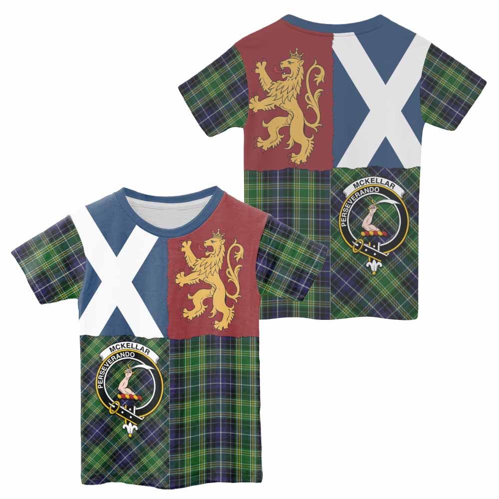 McKellar Crest Tartan Kid T-shirt with Lion Rampant Saltire Style - Tartan Vibes Clothing