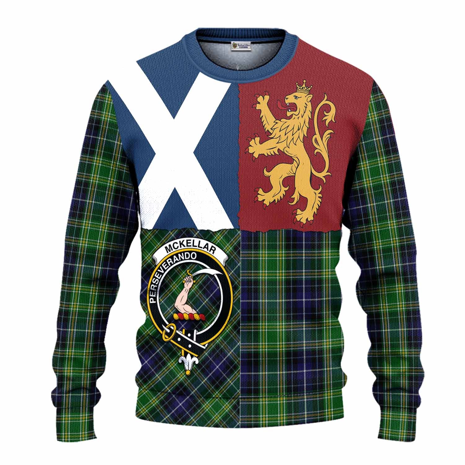 McKellar Crest Tartan Knitted Sweater with Lion Rampant Saltire Style