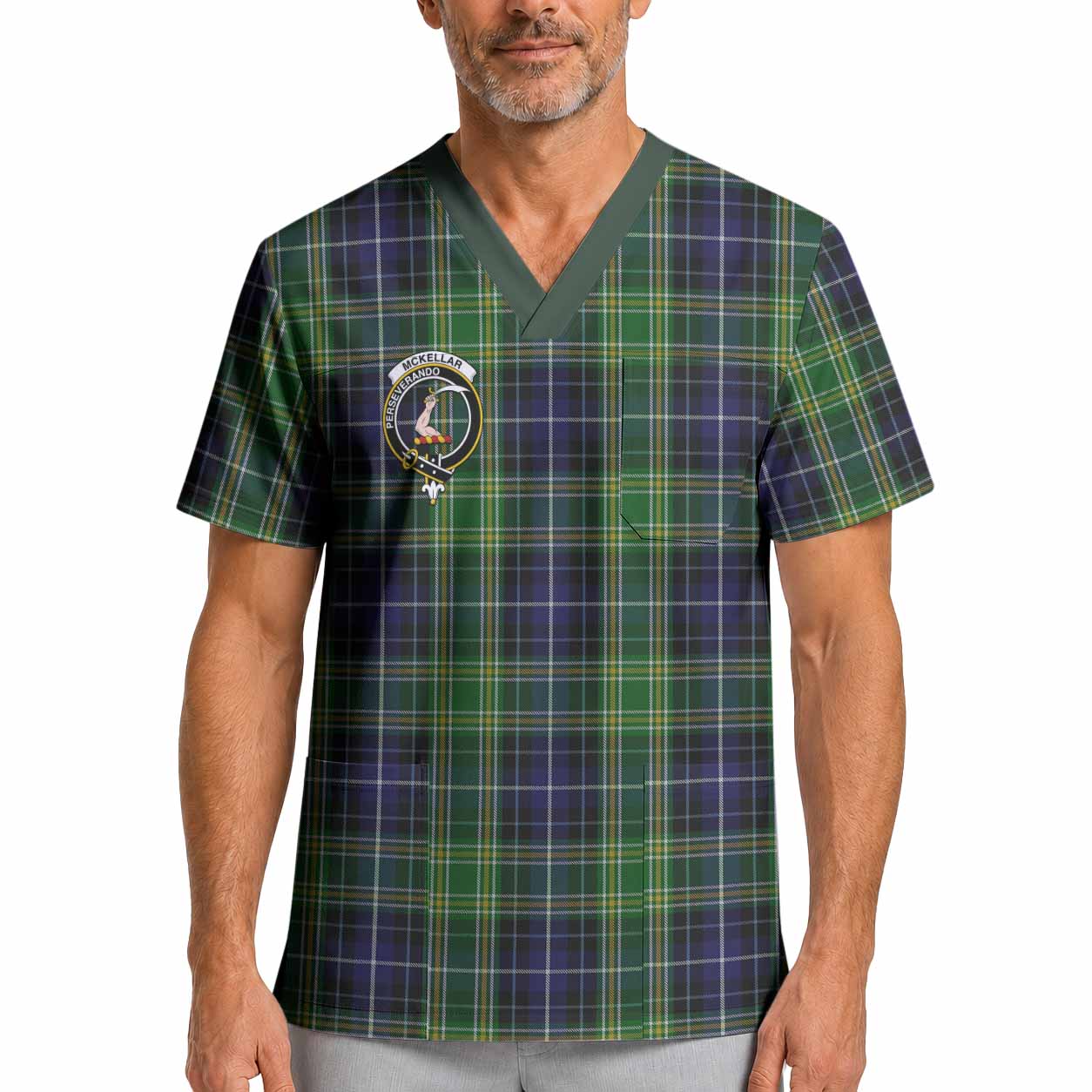 McKellar Crest Tartan Scrub Top XL - Tartan Vibes Clothing