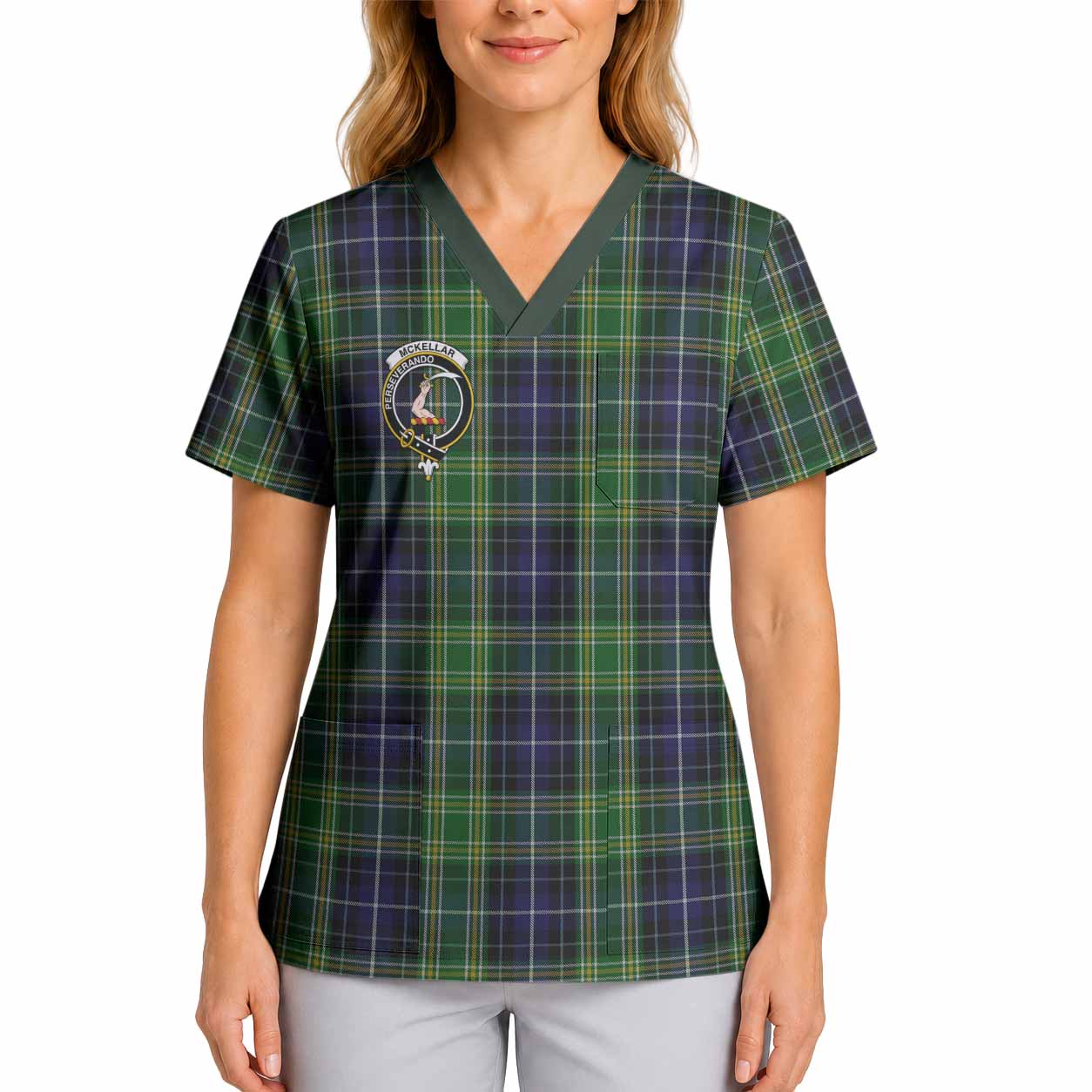 McKellar Crest Tartan Scrub Top 4XL - Tartan Vibes Clothing