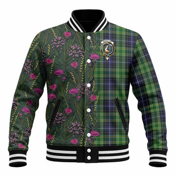 McKellar Family Crest Tartan Baseball Jacket Scottish Thistle Flower Pattern Half Style - Tartan Vibes Clothing