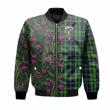 McKellar Family Crest Tartan Bomber Jacket Scottish Thistle Flower Pattern Half Style - Tartan Vibes Clothing
