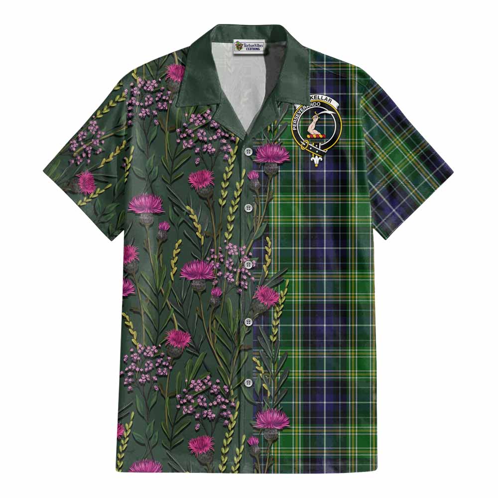 McKellar Family Crest Tartan Cotton Hawaiian Shirt Scottish Thistle Flower Pattern Half Style - Tartan Vibes Clothing