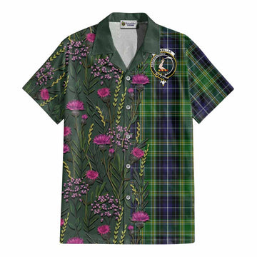 McKellar Family Crest Tartan Cotton Hawaiian Shirt Scottish Thistle Flower Pattern Half Style - Tartan Vibes Clothing