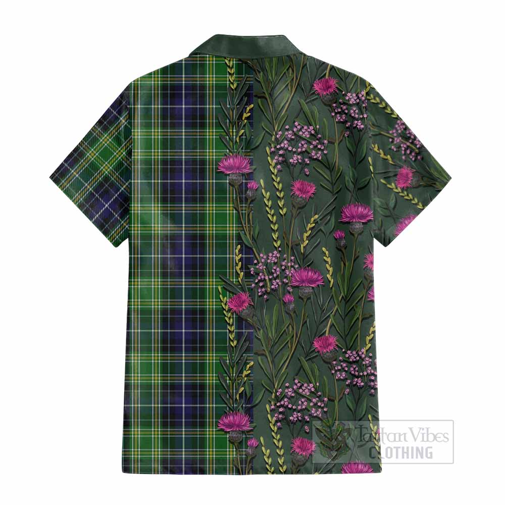 McKellar Family Crest Tartan Cotton Hawaiian Shirt Scottish Thistle Flower Pattern Half Style - Tartan Vibes Clothing