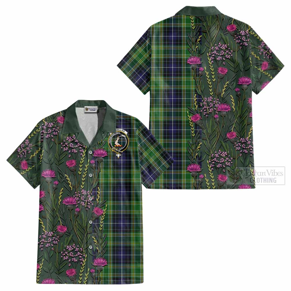 McKellar Family Crest Tartan Cotton Hawaiian Shirt Scottish Thistle Flower Pattern Half Style - Tartan Vibes Clothing