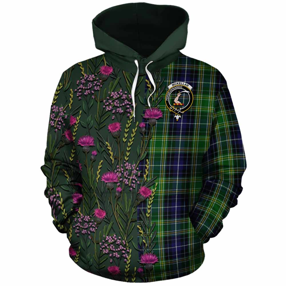 McKellar Family Crest Tartan Cotton Hoodie Scottish Thistle Flower Pattern Half Style - Tartan Vibes Clothing