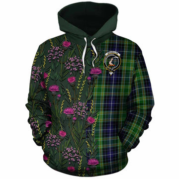 McKellar Family Crest Tartan Cotton Hoodie Scottish Thistle Flower Pattern Half Style - Tartan Vibes Clothing