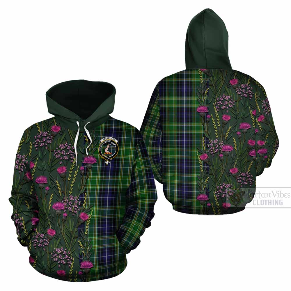 McKellar Family Crest Tartan Cotton Hoodie Scottish Thistle Flower Pattern Half Style - Tartan Vibes Clothing
