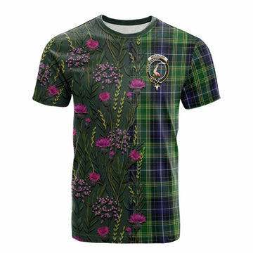 McKellar Family Crest Tartan Cotton T-shirt Scottish Thistle Flower Pattern Half Style - Tartan Vibes Clothing
