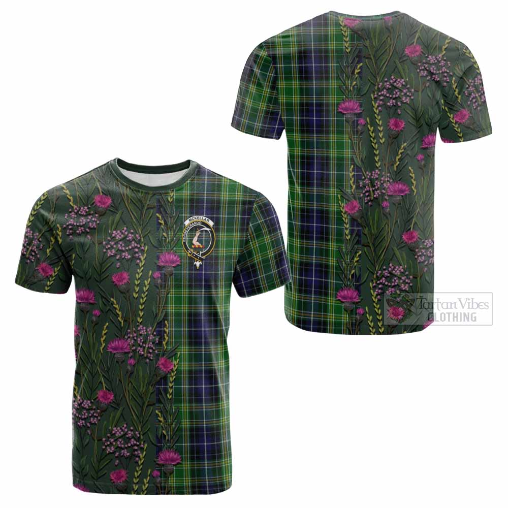 McKellar Family Crest Tartan Cotton T-shirt Scottish Thistle Flower Pattern Half Style - Tartan Vibes Clothing