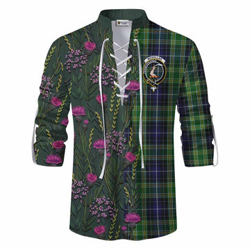 McKellar Family Crest Tartan Ghillie Shirt Scottish Thistle Flower Pattern Half Style - Tartan Vibes Clothing