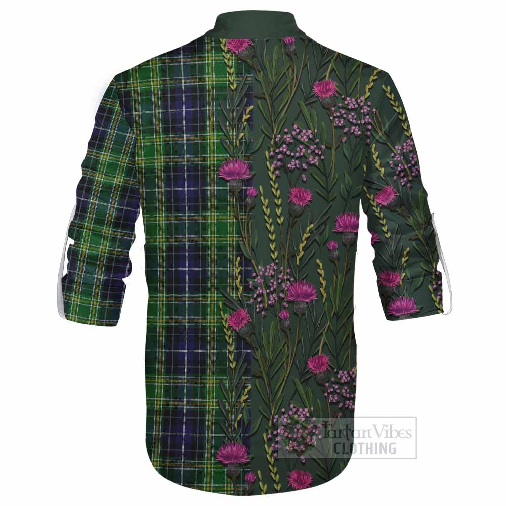 McKellar Family Crest Tartan Ghillie Shirt Scottish Thistle Flower Pattern Half Style - Tartan Vibes Clothing